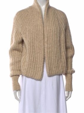 Vince Alpaca Cropped Rib Open Front Cardigan Sweater